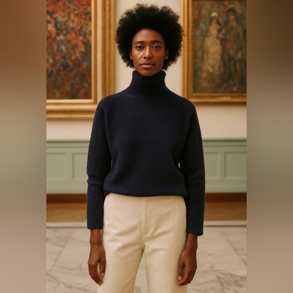 Aritzia The Group 100% Wool Sweater 2XS Turtleneck Navy Blue